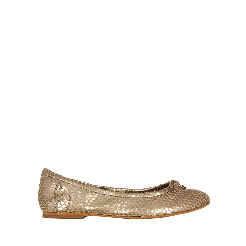 Felicia Light Gold Metal Shoes - predominant colour: gold; occasions: casual, evening, occasion; material: leather; heel height: flat; toe: round toe; style: ballerinas / pumps; trends: metallics; finish: metallic; pattern: animal print; season: s/s 2013