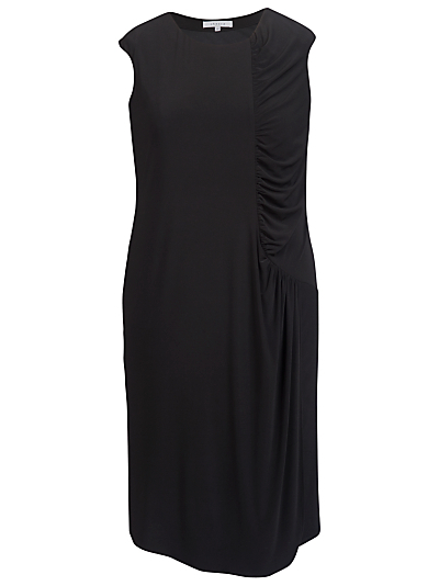 Ruched Detail Dress, Black - style: shift; sleeve style: capped; pattern: plain; predominant colour: black; occasions: evening, occasion, creative work; length: on the knee; fit: body skimming; fibres: polyester/polyamide - stretch; neckline: crew; sleeve length: sleeveless; pattern type: fabric; texture group: jersey - stretchy/drapey; season: a/w 2015