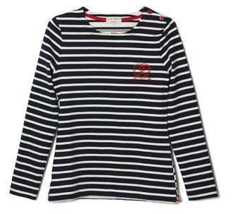 Kitsune Breton - pattern: plain; style: t-shirt; predominant colour: navy; occasions: casual; length: standard; fibres: cotton - 100%; fit: straight cut; neckline: crew; sleeve length: long sleeve; sleeve style: standard; pattern type: fabric; pattern size: standard; texture group: jersey - stretchy/drapey; embellishment: embroidered; season: s/s 2013