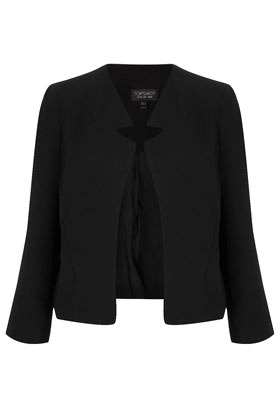 Crepe Notch Neck Jacket - pattern: plain; style: single breasted blazer; collar: standard lapel/rever collar; predominant colour: black; occasions: casual, evening, work, occasion; length: standard; fit: tailored/fitted; fibres: polyester/polyamide - 100%; sleeve length: long sleeve; sleeve style: standard; collar break: low/open; pattern type: fabric; pattern size: standard; texture group: other - light to midweight; season: s/s 2013
