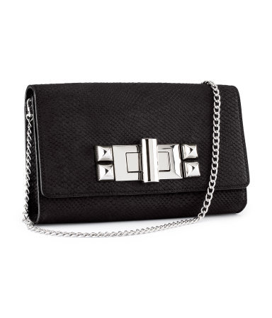 Suede Clutch - predominant colour: black; occasions: casual, evening; style: clutch; length: hand carry; size: small; material: suede; pattern: plain; finish: plain; embellishment: chain/metal; season: s/s 2013