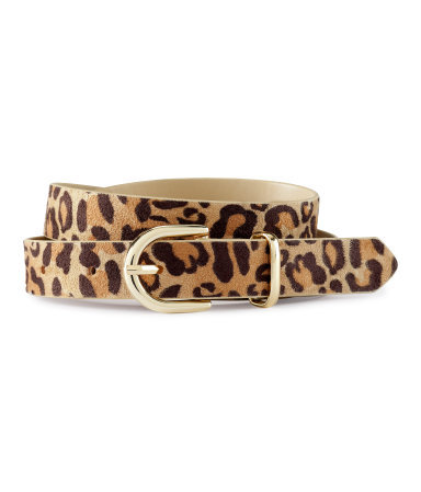 Belt - predominant colour: tan; occasions: casual, evening, work, occasion; type of pattern: heavy; style: classic; size: standard; worn on: waist; material: suede; pattern: animal print; finish: plain; embellishment: buckles; season: s/s 2013