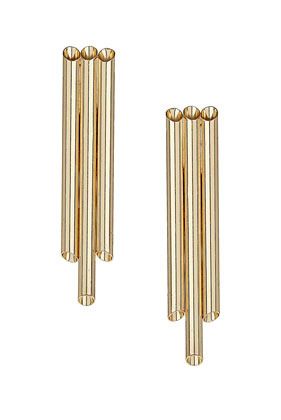 Three Tube Stud Earrings - predominant colour: gold; occasions: evening, work, occasion; style: drop; length: long; size: standard; material: chain/metal; fastening: pierced; trends: metallics, modern geometrics; finish: metallic; embellishment: chain/metal; season: s/s 2013