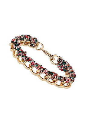 Floral Fabric Chain Bracelet - predominant colour: gold; occasions: casual, evening, work, holiday; style: chain; size: standard; material: chain/metal; trends: high impact florals, metallics; finish: plain; embellishment: chain/metal; season: s/s 2013