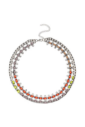 Cord Box Chain Collar - occasions: casual, evening, work, occasion, holiday; predominant colour: multicoloured; length: short; size: large/oversized; material: chain/metal; finish: fluorescent; embellishment: crystals/glass; style: bib/statement; season: s/s 2013; multicoloured: multicoloured