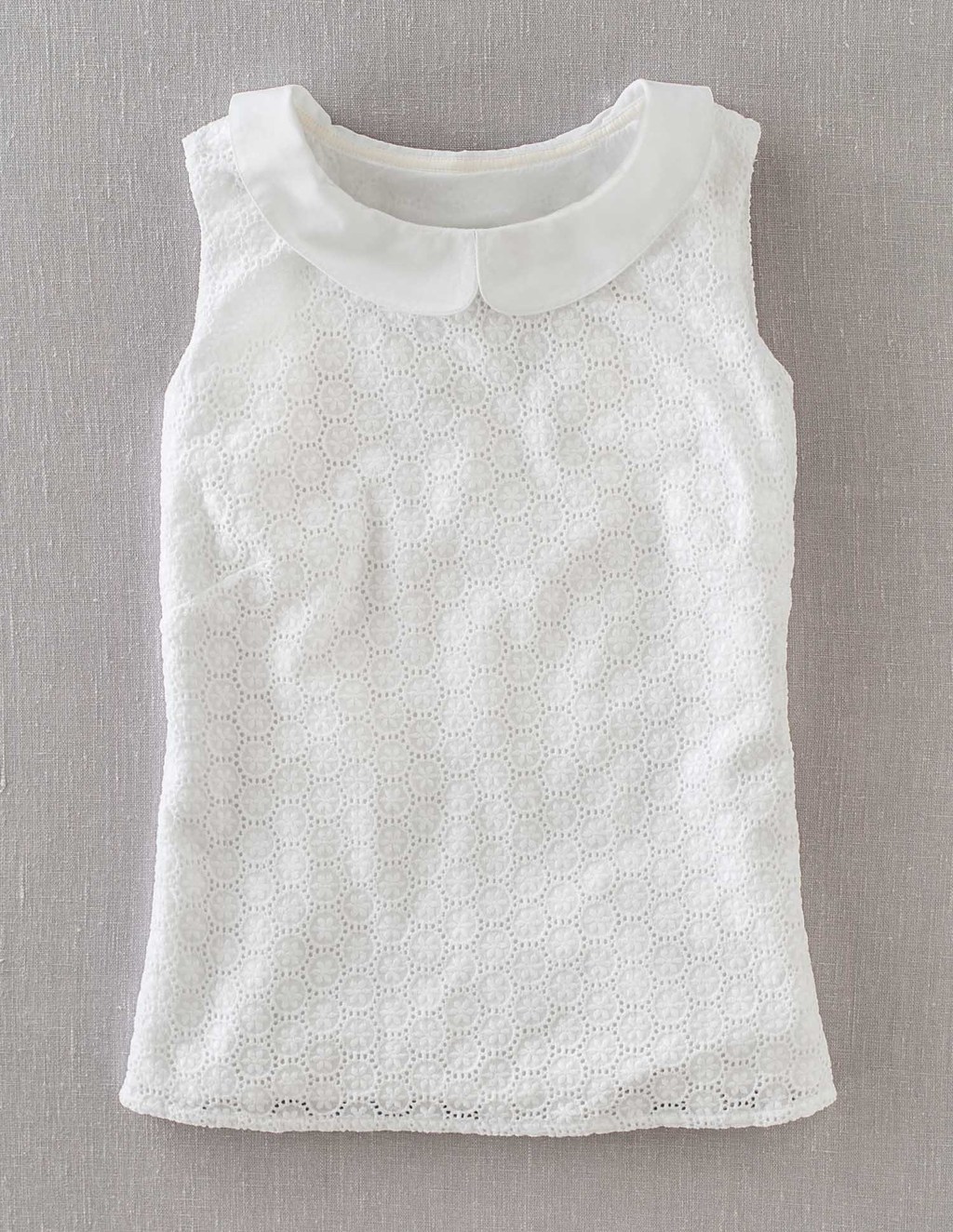 Marcy Top - pattern: plain; sleeve style: sleeveless; predominant colour: white; occasions: casual, holiday; length: standard; style: top; fibres: cotton - 100%; fit: straight cut; neckline: no opening/shirt collar/peter pan; sleeve length: sleeveless; pattern type: fabric; embellishment: embroidered; texture group: broiderie anglais; season: s/s 2013