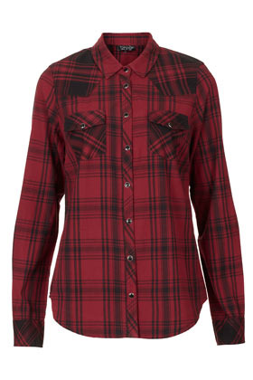 Mix Red Check Shirt - neckline: shirt collar/peter pan/zip with opening; pattern: checked/gingham; length: below the bottom; style: shirt; bust detail: pocket detail at bust; predominant colour: true red; occasions: casual, work; fibres: cotton - 100%; fit: body skimming; sleeve length: long sleeve; sleeve style: standard; texture group: cotton feel fabrics; pattern type: fabric; season: s/s 2013; pattern size: big & busy (top)