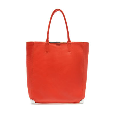 Leather Shopper - predominant colour: coral; occasions: casual, work; style: tote; length: handle; size: standard; material: leather; pattern: plain; finish: plain; season: s/s 2013