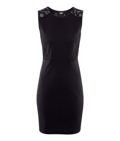Dress - style: shift; length: mid thigh; neckline: round neck; fit: tight; pattern: plain, florals; sleeve style: sleeveless; waist detail: fitted waist, flattering waist detail; shoulder detail: contrast pattern/fabric at shoulder; back detail: contrast pattern/fabric at back; predominant colour: black; occasions: evening, occasion; fibres: polyester/polyamide - stretch; sleeve length: sleeveless; pattern type: fabric; pattern size: light/subtle; texture group: jersey - stretchy/drapey; season: s/s 2013