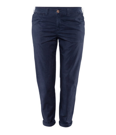 + Chinos - pattern: plain; waist detail: fitted waist, feature waist detail; pocket detail: traditional 5 pocket; waist: mid/regular rise; predominant colour: navy; occasions: casual, work, holiday; length: ankle length; style: chino; fibres: cotton - stretch; hip detail: fitted at hip (bottoms); jeans & bottoms detail: turn ups; fit: slim leg; pattern type: fabric; texture group: other - light to midweight; season: s/s 2013; pattern size: standard (bottom)