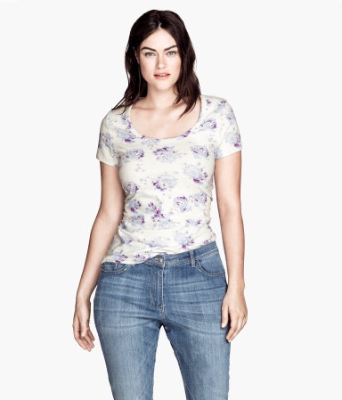 + Top - predominant colour: ivory/cream; secondary colour: lilac; occasions: casual; length: standard; style: top; neckline: scoop; fibres: cotton - stretch; fit: body skimming; sleeve length: short sleeve; sleeve style: standard; trends: high impact florals; pattern: florals; texture group: jersey - stretchy/drapey; season: s/s 2013