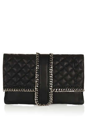 Quilted Chain Clutch - predominant colour: black; occasions: casual, evening, occasion; style: clutch; length: hand carry; size: standard; material: leather; pattern: plain; finish: plain; embellishment: chain/metal; season: s/s 2013