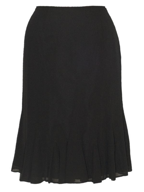 Black Chiffon Godet Skirt Size 14 & 24 Only - pattern: plain; fit: loose/voluminous; waist: mid/regular rise; predominant colour: black; occasions: casual, evening, work; length: on the knee; style: fit & flare; fibres: polyester/polyamide - 100%; hip detail: soft pleats at hip/draping at hip/flared at hip; texture group: sheer fabrics/chiffon/organza etc.; pattern type: fabric; season: s/s 2013