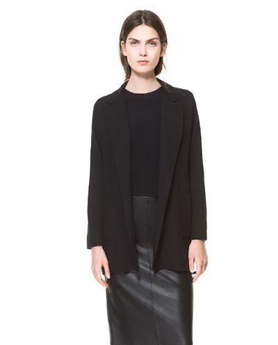 Loose Fit Structured Blazer - pattern: plain; style: single breasted blazer; fit: loose; length: below the bottom; collar: standard lapel/rever collar; predominant colour: black; occasions: casual, work, occasion; fibres: polyester/polyamide - 100%; sleeve length: long sleeve; sleeve style: standard; collar break: low/open; pattern type: fabric; texture group: woven light midweight; trends: masculine feminine; season: s/s 2013