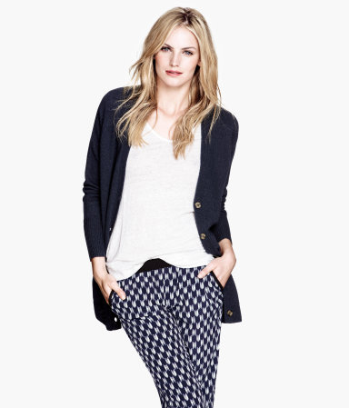 Knitted Cardigan - neckline: v-neck; pattern: plain; length: below the bottom; predominant colour: navy; occasions: casual, work; style: standard; fibres: wool - mix; fit: loose; sleeve length: long sleeve; sleeve style: standard; texture group: knits/crochet; pattern type: knitted - fine stitch; season: s/s 2013