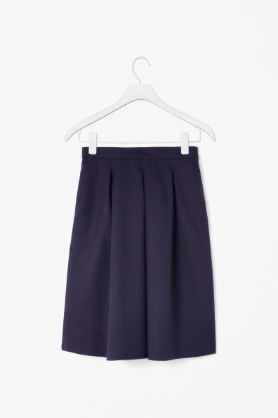 Pleated Wool Skirt - pattern: plain; fit: loose/voluminous; style: pleated; waist: mid/regular rise; predominant colour: navy; occasions: casual, evening, work; length: on the knee; fibres: wool - mix; hip detail: sculpting darts/pleats/seams at hip; pattern type: fabric; texture group: woven light midweight; trends: broody brights; season: s/s 2013