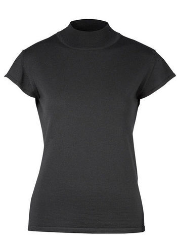 Fine Knit Top - sleeve style: capped; pattern: plain; neckline: high neck; predominant colour: black; occasions: casual, work; length: standard; style: top; fibres: wool - 100%; fit: body skimming; sleeve length: short sleeve; texture group: knits/crochet; season: s/s 2013