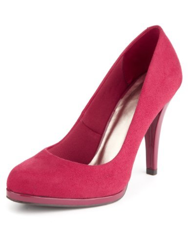 Platform Court Shoes With Insolia - occasions: evening, occasion, creative work; material: fabric; heel height: high; heel: stiletto; toe: round toe; style: courts; finish: plain; pattern: plain; predominant colour: raspberry; shoe detail: platform; season: a/w 2013