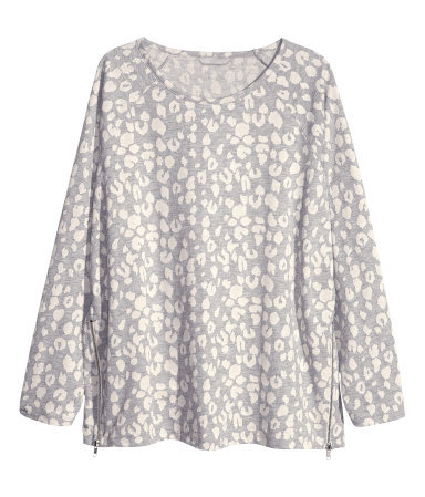 + Top - neckline: round neck; secondary colour: ivory/cream; predominant colour: light grey; occasions: casual; length: standard; style: top; fibres: cotton - mix; fit: loose; sleeve length: long sleeve; sleeve style: standard; pattern type: fabric; pattern size: standard; pattern: animal print; texture group: jersey - stretchy/drapey; season: s/s 2013
