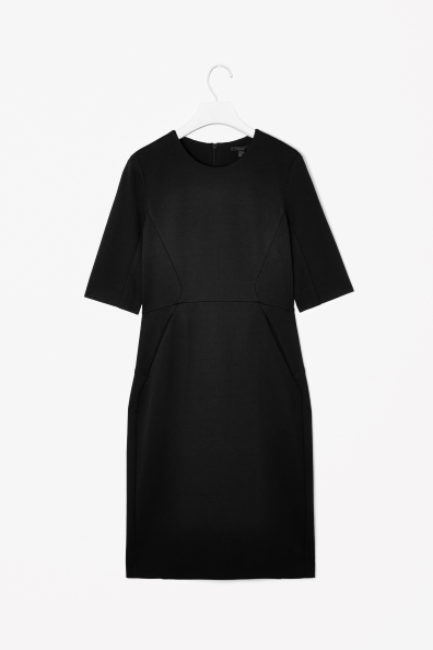 Panelled Jersey Dress - style: shift; neckline: round neck; fit: tailored/fitted; pattern: plain; predominant colour: black; occasions: evening, work, occasion, creative work; length: just above the knee; fibres: viscose/rayon - stretch; sleeve length: half sleeve; sleeve style: standard; texture group: crepes; season: a/w 2013