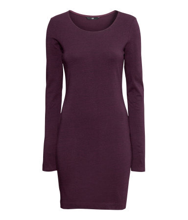 Short Basic Dress - style: jumper dress; length: mid thigh; neckline: round neck; fit: tight; pattern: plain; predominant colour: aubergine; occasions: casual, evening, work, creative work; sleeve length: long sleeve; sleeve style: standard; pattern type: fabric; texture group: jersey - stretchy/drapey; fibres: viscose/rayon - mix; season: a/w 2013