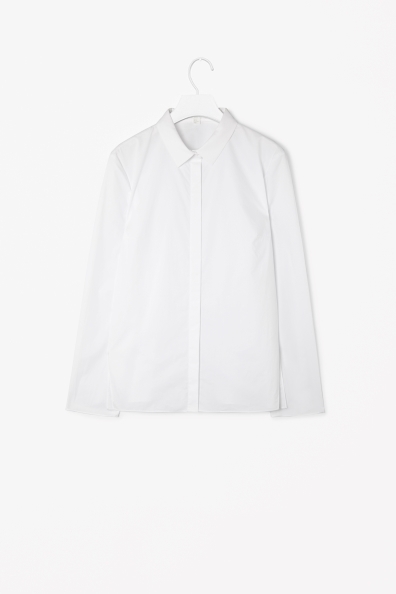 Straight Fit Shirt - neckline: shirt collar/peter pan/zip with opening; pattern: plain; length: below the bottom; style: shirt; predominant colour: white; occasions: casual, work, creative work; fibres: cotton - 100%; fit: straight cut; sleeve length: long sleeve; sleeve style: standard; texture group: cotton feel fabrics; pattern type: fabric; trends: masculine feminine; season: a/w 2013