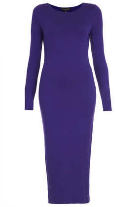 Tall Basic Midi Bodycon Dress - length: calf length; neckline: round neck; fit: tight; pattern: plain; style: bodycon; predominant colour: royal blue; occasions: casual, evening, occasion, creative work; fibres: viscose/rayon - stretch; sleeve length: long sleeve; sleeve style: standard; texture group: jersey - clingy; trends: broody brights; season: a/w 2013