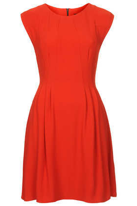 Crepe Seam Flippy Dress - neckline: round neck; sleeve style: capped; pattern: plain; predominant colour: true red; occasions: casual, evening, creative work; length: just above the knee; fit: fitted at waist & bust; style: fit & flare; fibres: polyester/polyamide - stretch; sleeve length: short sleeve; pattern type: fabric; texture group: jersey - stretchy/drapey; trends: 1940's hitchcock heroines; season: a/w 2013