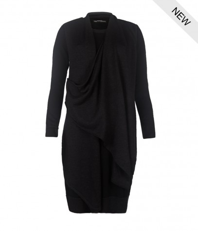 Drina Dress - style: jumper dress; pattern: plain; bust detail: ruching/gathering/draping/layers/pintuck pleats at bust; predominant colour: black; occasions: casual, evening, work, creative work; length: just above the knee; fit: body skimming; neckline: collarstand & mandarin with v-neck; fibres: wool - 100%; sleeve length: long sleeve; sleeve style: standard; texture group: knits/crochet; pattern type: knitted - fine stitch; season: a/w 2013