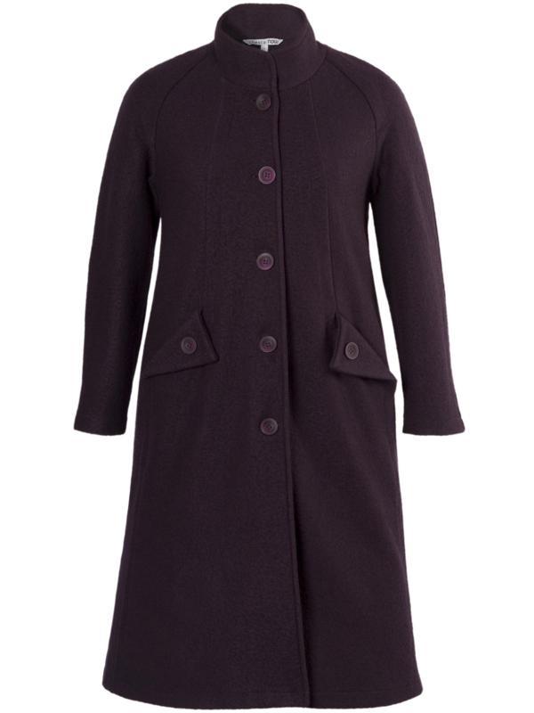 Grape Wing Pocket Detail Coat - pattern: plain; collar: funnel; style: single breasted; length: on the knee; fit: slim fit; predominant colour: aubergine; occasions: casual, work, creative work; fibres: wool - mix; sleeve length: long sleeve; sleeve style: standard; collar break: high; pattern type: fabric; texture group: woven bulky/heavy; trends: broody brights; season: a/w 2013