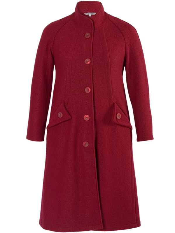 Cranberry Wing Pocket Detail Coat - pattern: plain; collar: funnel; style: single breasted; length: on the knee; fit: slim fit; occasions: casual, work, creative work; fibres: wool - mix; sleeve length: long sleeve; sleeve style: standard; collar break: high; pattern type: fabric; texture group: woven bulky/heavy; predominant colour: raspberry; season: a/w 2013