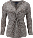 Snake Print Jersey - neckline: v-neck; bust detail: knot twist front detail at bust; secondary colour: taupe; predominant colour: mid grey; occasions: casual, evening, work, creative work; length: standard; style: top; fibres: polyester/polyamide - stretch; fit: body skimming; sleeve length: 3/4 length; sleeve style: standard; pattern type: fabric; pattern size: standard; pattern: animal print; texture group: jersey - stretchy/drapey; trends: playful prints; season: a/w 2013
