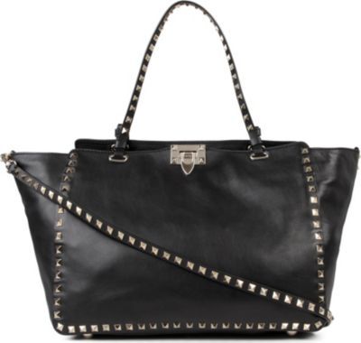 Rockstud Medium Tote, Women's, Black - predominant colour: black; occasions: casual, work, creative work; style: tote; length: handle; size: standard; material: leather; embellishment: studs; pattern: plain; finish: plain; season: a/w 2013