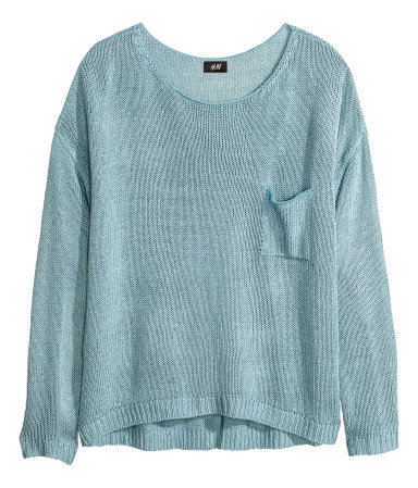 Knitted Jumper - neckline: round neck; pattern: plain; style: standard; predominant colour: pale blue; occasions: casual, creative work; length: standard; fibres: acrylic - 100%; fit: loose; sleeve length: long sleeve; sleeve style: standard; texture group: knits/crochet; pattern type: knitted - big stitch; trends: sorbet shades; season: a/w 2013