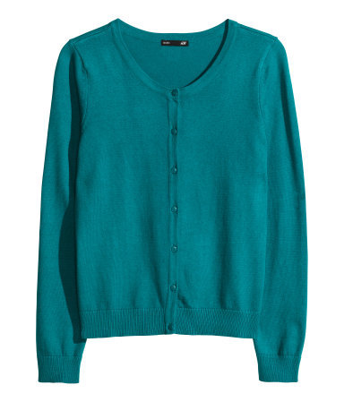 Fine Knit Cardigan - neckline: round neck; pattern: plain; predominant colour: emerald green; occasions: casual, creative work; length: standard; style: standard; fibres: polyester/polyamide - 100%; fit: standard fit; sleeve length: long sleeve; sleeve style: standard; texture group: knits/crochet; pattern type: fabric; season: a/w 2013