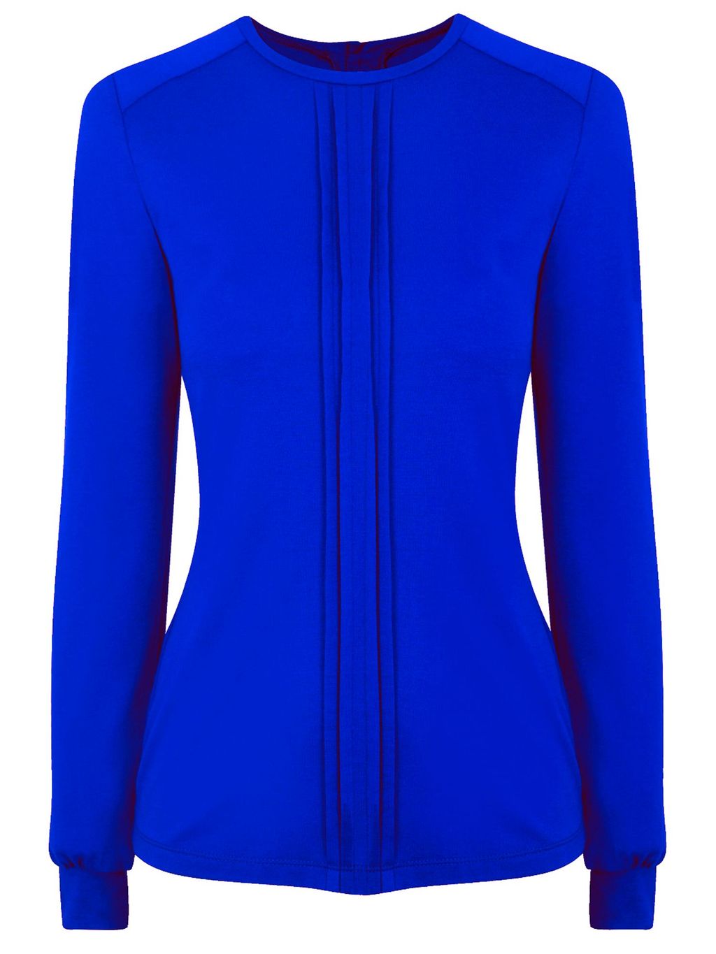 Pleat Front Unique Thinheat Top, Cobalt - pattern: plain; predominant colour: royal blue; occasions: casual, evening, work, occasion, creative work; length: standard; style: top; fibres: polyester/polyamide - mix; fit: body skimming; neckline: crew; sleeve length: long sleeve; sleeve style: standard; pattern type: fabric; texture group: other - light to midweight; trends: hot brights; season: s/s 2014