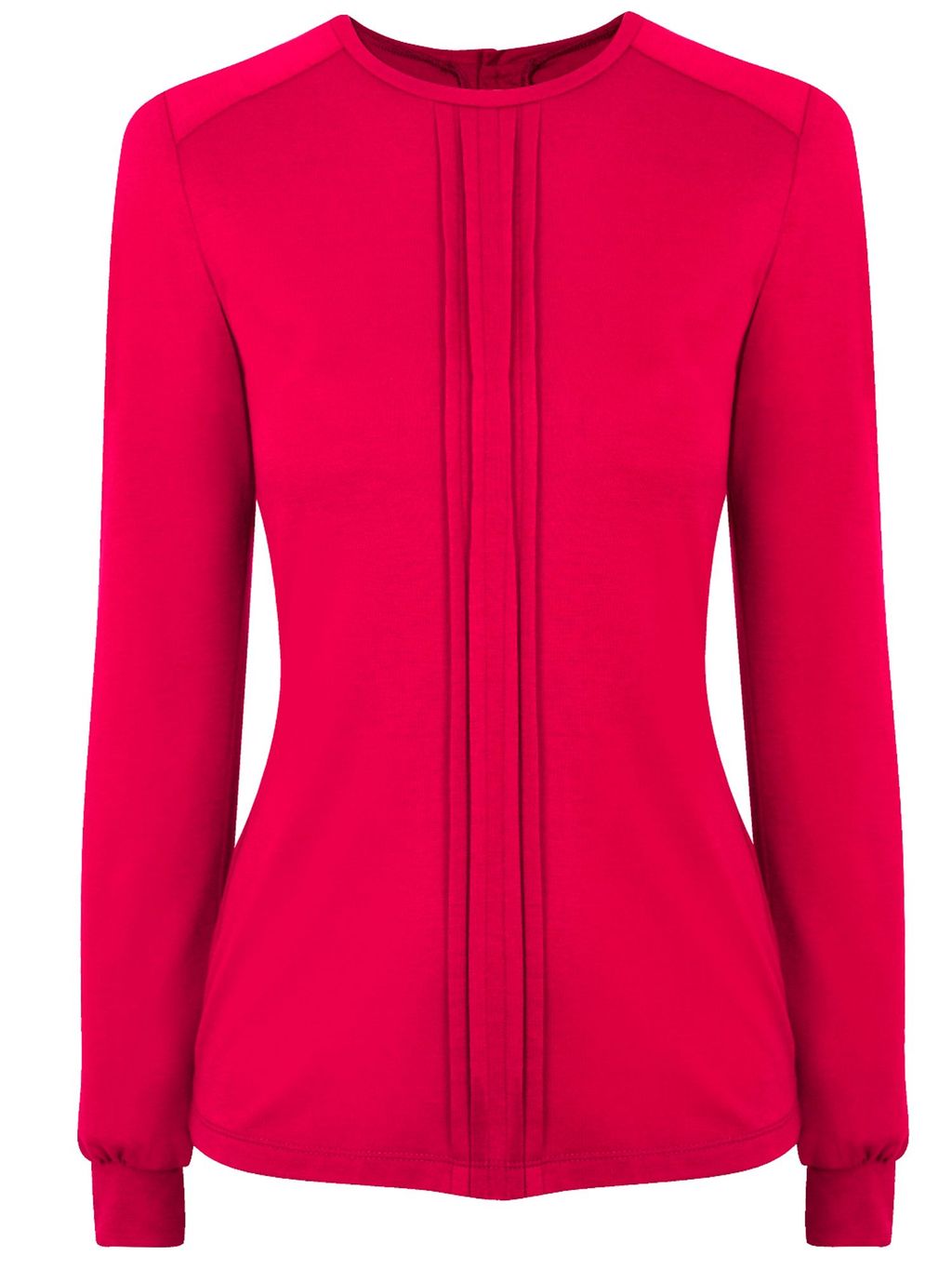 Pleat Front Unique Thinheat Top, Red - pattern: plain; predominant colour: true red; occasions: casual, evening, work, creative work; length: standard; style: top; fibres: polyester/polyamide - stretch; fit: body skimming; neckline: crew; sleeve length: long sleeve; sleeve style: standard; pattern type: fabric; texture group: other - light to midweight; trends: hot brights; season: s/s 2014
