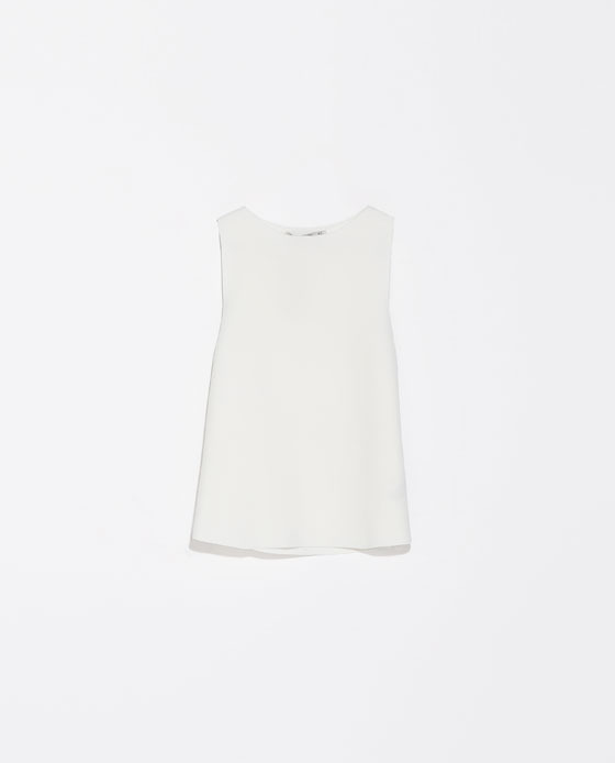 Sleeveless Top - neckline: round neck; pattern: plain; sleeve style: sleeveless; predominant colour: white; occasions: casual, evening, work, creative work; length: standard; style: top; fibres: viscose/rayon - stretch; fit: straight cut; sleeve length: sleeveless; texture group: sheer fabrics/chiffon/organza etc.; pattern type: fabric; season: s/s 2014