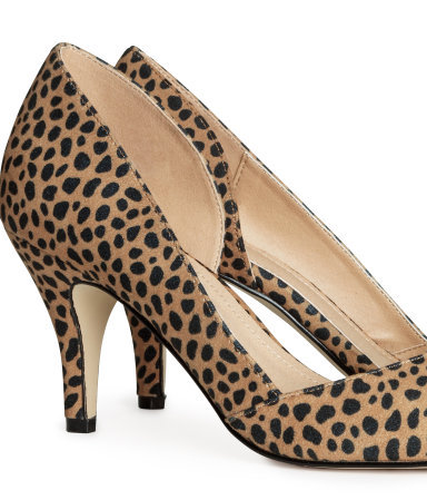 Court Shoes - predominant colour: camel; secondary colour: black; occasions: casual, evening, occasion, creative work; material: fabric; heel height: high; heel: stiletto; toe: pointed toe; style: courts; finish: plain; pattern: animal print; trends: world traveller; season: s/s 2014