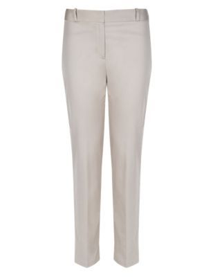 Cotton Rich Slim Leg 7/8 Trousers - pattern: plain; waist: high rise; predominant colour: stone; occasions: casual, creative work; length: ankle length; fibres: cotton - stretch; fit: slim leg; pattern type: fabric; texture group: woven light midweight; style: standard; season: s/s 2014