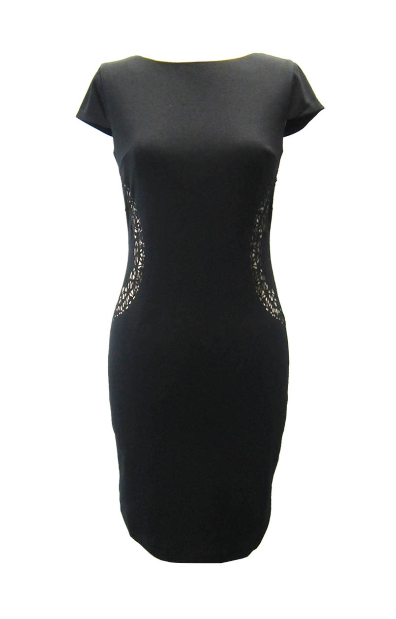Black & Nude Cut Out Ponte Shift Dress - neckline: slash/boat neckline; fit: tight; pattern: plain; style: bodycon; predominant colour: black; occasions: evening, occasion, creative work; length: just above the knee; fibres: polyester/polyamide - stretch; sleeve length: short sleeve; sleeve style: standard; texture group: jersey - clingy; pattern type: fabric; season: s/s 2014