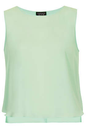 Split Back Shell Top - neckline: round neck; pattern: plain; sleeve style: sleeveless; predominant colour: pistachio; occasions: casual, evening, work, holiday, creative work; length: standard; style: top; fibres: viscose/rayon - 100%; fit: straight cut; sleeve length: sleeveless; texture group: sheer fabrics/chiffon/organza etc.; trends: sorbet shades, sheer; season: s/s 2014