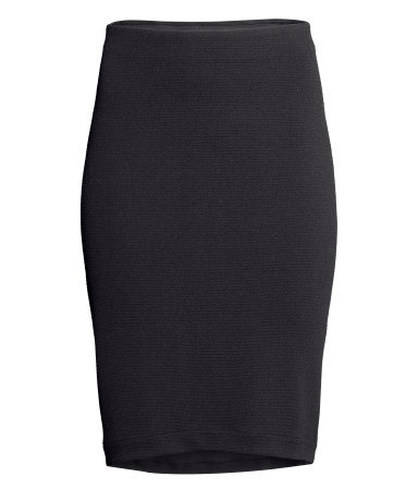Pencil Skirt - length: below the knee; pattern: plain; style: pencil; fit: tailored/fitted; waist: mid/regular rise; predominant colour: black; occasions: casual, evening, work, creative work; fibres: polyester/polyamide - stretch; texture group: jersey - stretchy/drapey; season: s/s 2014
