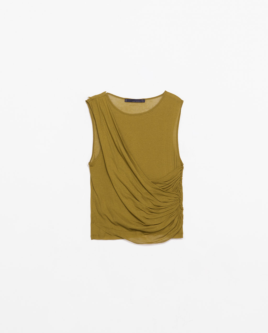 Draped Studio T Shirt - neckline: round neck; pattern: plain; sleeve style: sleeveless; waist detail: flattering waist detail; predominant colour: khaki; occasions: casual, evening, creative work; length: standard; style: top; fibres: cotton - 100%; fit: body skimming; shoulder detail: subtle shoulder detail; sleeve length: sleeveless; pattern type: fabric; texture group: jersey - stretchy/drapey; season: s/s 2014