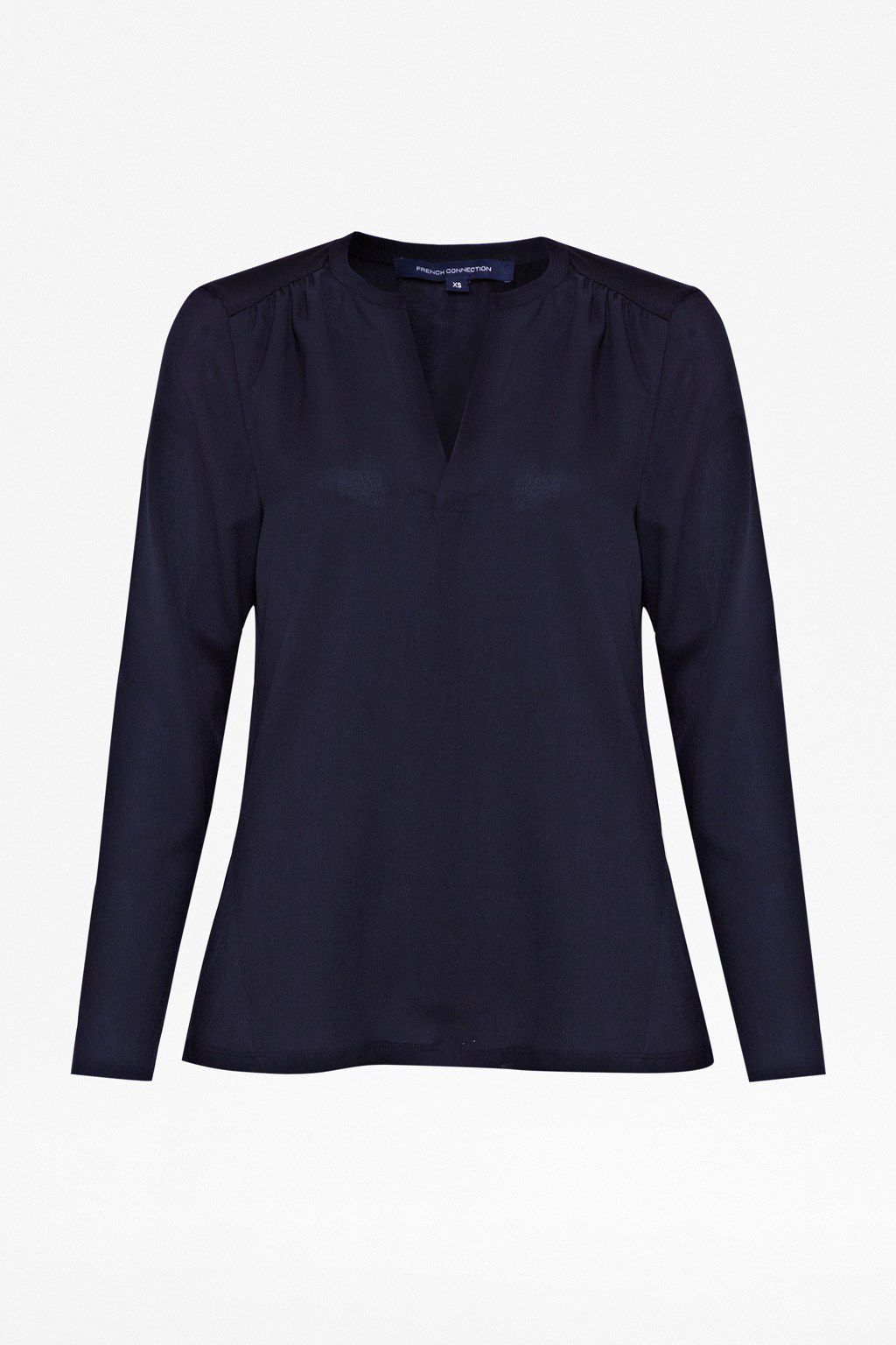 Classic Polly Plains Shirt, Utility Blue - pattern: plain; style: shirt; predominant colour: navy; occasions: casual, work, creative work; length: standard; neckline: collarstand & mandarin with v-neck; fibres: polyester/polyamide - mix; fit: straight cut; sleeve length: long sleeve; sleeve style: standard; pattern type: fabric; texture group: other - light to midweight; season: s/s 2014