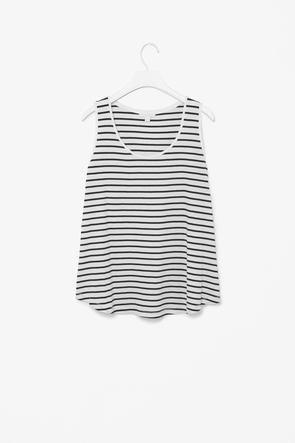 A Line Cotton Vest - sleeve style: standard vest straps/shoulder straps; pattern: horizontal stripes; style: vest top; secondary colour: white; predominant colour: black; occasions: casual; length: standard; neckline: scoop; fibres: cotton - 100%; fit: loose; sleeve length: sleeveless; pattern type: fabric; texture group: jersey - stretchy/drapey; season: s/s 2014; pattern size: big & busy (top)