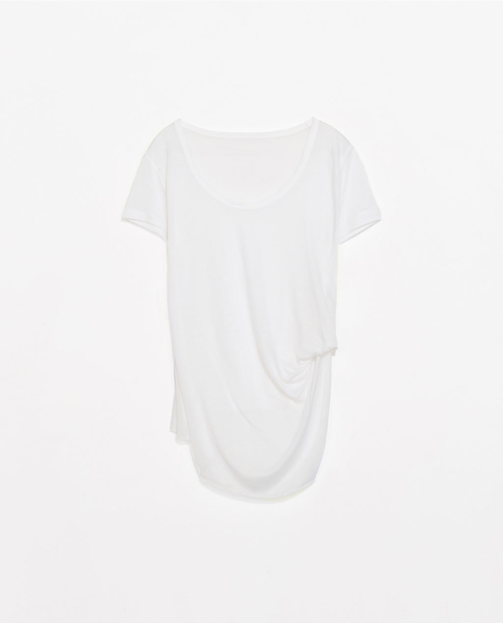 T Shirt With Side Knot - pattern: plain; style: t-shirt; predominant colour: white; occasions: casual; length: standard; neckline: scoop; fit: body skimming; sleeve length: short sleeve; sleeve style: standard; pattern type: fabric; texture group: jersey - stretchy/drapey; fibres: viscose/rayon - mix; season: s/s 2014