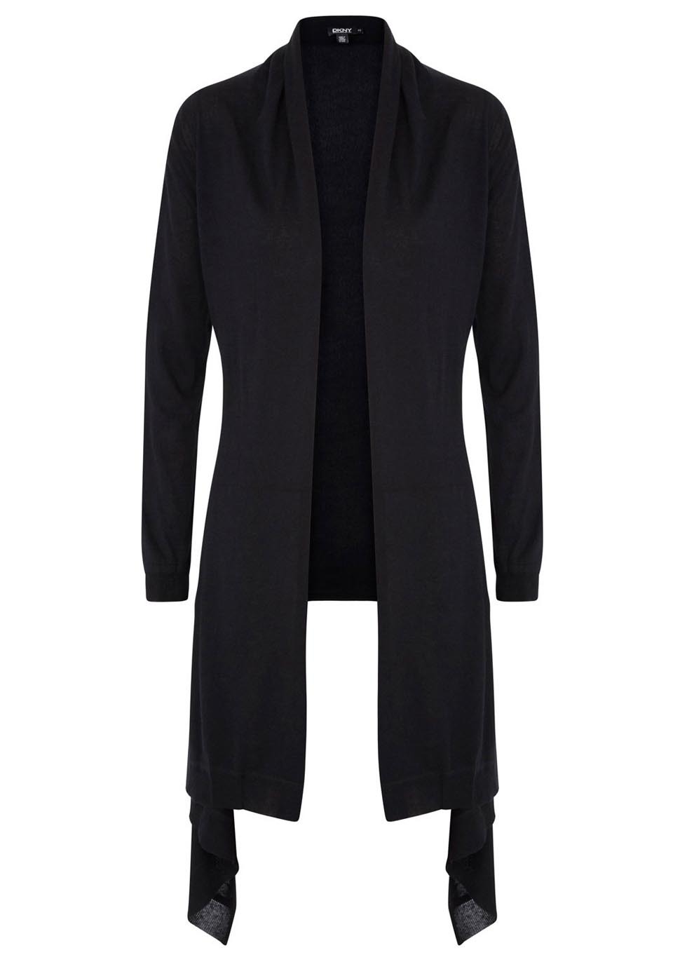 Black Silk And Cashmere Blend Cozy - pattern: plain; neckline: collarless open; style: open front; predominant colour: black; occasions: casual; fibres: silk - mix; fit: loose; length: mid thigh; sleeve length: long sleeve; sleeve style: standard; texture group: knits/crochet; pattern type: knitted - fine stitch; season: s/s 2014
