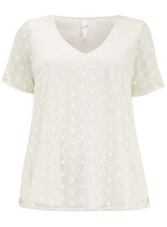 Ivory Heart Mesh Shell Top - neckline: v-neck; pattern: plain; style: t-shirt; predominant colour: white; occasions: casual, creative work; length: standard; fibres: polyester/polyamide - 100%; fit: body skimming; sleeve length: short sleeve; sleeve style: standard; texture group: sheer fabrics/chiffon/organza etc.; pattern type: fabric; embellishment: embroidered; season: s/s 2014