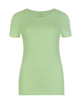 Pure Cotton Scoop Neck T Shirt - neckline: round neck; pattern: plain; style: t-shirt; predominant colour: pistachio; occasions: casual; length: standard; fibres: cotton - 100%; fit: body skimming; sleeve length: short sleeve; sleeve style: standard; pattern type: fabric; texture group: jersey - stretchy/drapey; season: s/s 2014